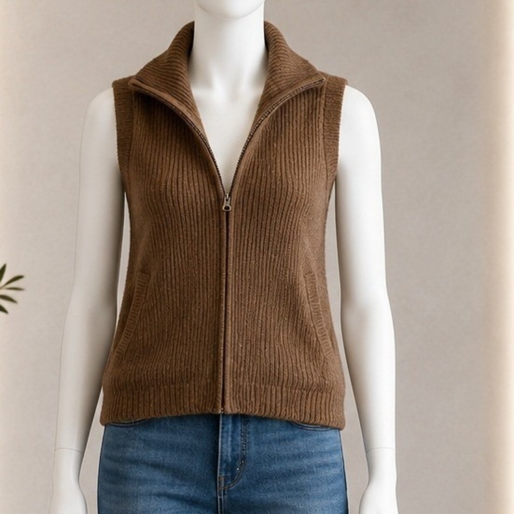 The Cashmere Project Womens Sweater Vest Brown Zip Up 100% Cashmere XS